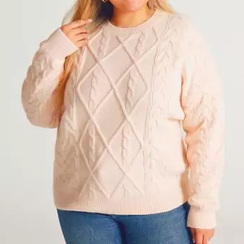Кружевной вязаный свитер для женщин, пуловер с круглым вырезом и длинными рукавами, повседневный стильный свободный однотонный свитер, мягкий удобный топ для работы и отдыха, плюс топ XL розовый
