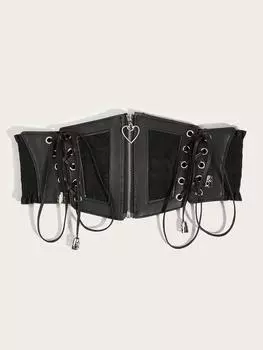 Кружевной женский пояс Широкий эластичный Эластичный Декорация на талию С платьем Рубашка С оборкой Край Пояс-корсет Черный