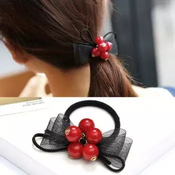 Кружевные банты и жемчужная веревка для волос чёрный