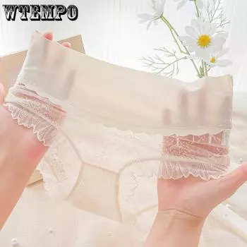 Кружевные брюки с высокой талией, женские дышащие брюки телесного цвета для девочек, дышащие японские женские треугольные брюки с высокой талией L серый
