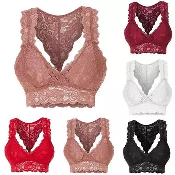 Кружевные бюстгальтеры женские с v-образным вырезом однотонные бюстгальтеры без косточек женские бюстгальтеры пуш жилет однотонные укороченные беспроводные бюстгальтеры для женщин бюстгальтер нижнее белье JoomZ2 2XL чёрный