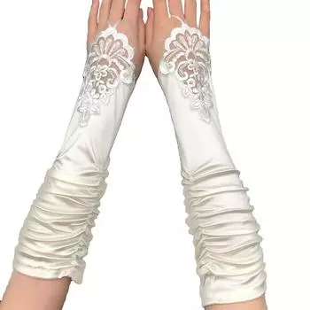 Кружевные цветочные длинные перчатки без пальцев атласные перчатки варежки вышитые женские эластичные длиной до локтя для выпускного костюма банкеты чёрный