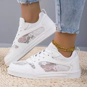 Кружевные кроссовки Кроссовки для фитнеса Спортивная одежда Повседневная обувь Кроссовки Женские прогулочные туфли Женские 35 белый