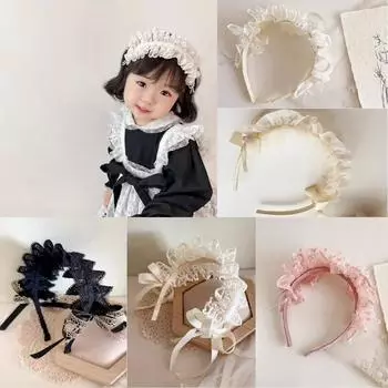 Кружевные ленты для волос в стиле ретро для маленьких девочек, милый обруч принцессы с бантом для волос для маленькой девочки, черный, бежевый, детский головной убор, аксессуары для волос