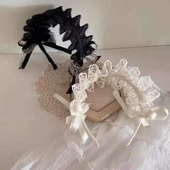 Кружевные ленты для волос в стиле ретро для маленьких девочек, милый обруч принцессы с бантом для волос для маленькой девочки, черный, бежевый, детский головной убор, аксессуары для волос чёрный