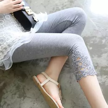 Кружевные модные женские летние леггинсы обтягивающие эластичные укороченные брюки-капри длиной 3/4 One Size