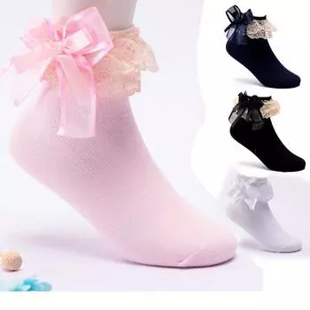 Кружевные носки для маленьких девочек, детские носки с рюшами для малышей, детские короткие носки принцессы с бантом розовый