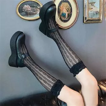 Кружевные носки Лолита Женские носки Love Calf Чулки Средние чулки Сетчатые носки Лолита Летние тонкие гольфы One Size