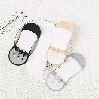 Кружевные носки Носки-лодочки Женские хлопковые носки Летние тонкие носки с неглубоким ртом Сексуальные прозрачные невидимые носки Силиконовые нескользящие носки Низкие носки белый