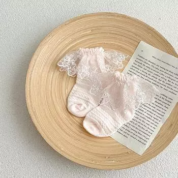 Кружевные носки-рюши для маленькой принцессы, летние сетчатые дышащие детские короткие носки, корейские однотонные носки для малышей 0-3 лет 0-3Year