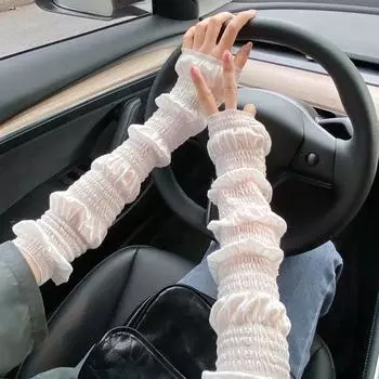 Кружевные охлаждающие рукава, нарукавники из ледяного шелка, элегантные солнцезащитные рукава для походов чёрный