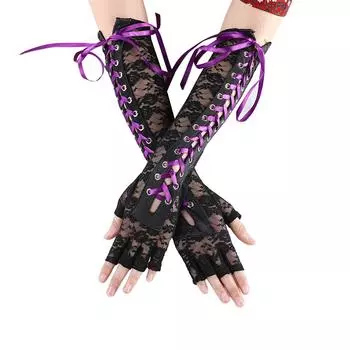 Кружевные перчатки, длинная лента, длина до локтя, до половины пальца, выдолбленные отверстия, рукава, варежки без пальцев, сетчатый сетчатый костюм для косплея