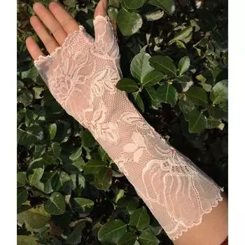 Кружевные перчатки для защиты от солнца, можно касаться, короткие летние эластичные из тонкого ледяного шелка, защита от УФ-лучей, женский напульсник для вождения Pink White All yards