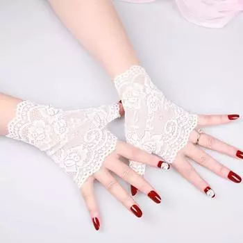 Кружевные перчатки милые женские солнцезащитные летние дышащие перчатки с росой для пальцев, модные перчатки для покрытия шрамов на половину пальца One Size белый