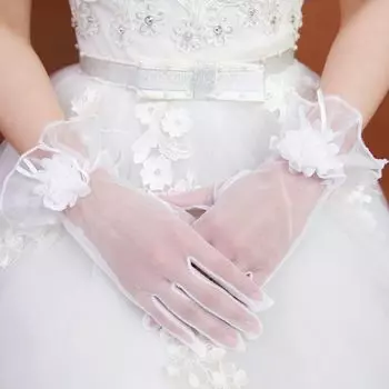 Кружевные перчатки невесты с цветочным принтом и полным пальцем, свадебные перчатки, варежки для выступлений, аксессуары для свадебного платья белый