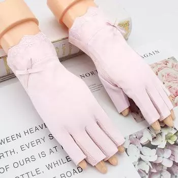Кружевные перчатки с половиной пальца, летние дышащие анти-УФ-велосипедные нескользящие тонкие перчатки One Size розовый