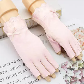 Кружевные перчатки с половиной пальца, летние дышащие анти-УФ-велосипедные нескользящие тонкие перчатки One Size розовый