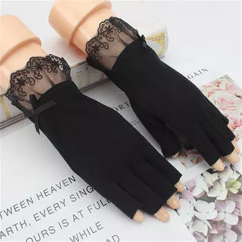 Кружевные перчатки с половиной пальца, летние дышащие анти-УФ-велосипедные нескользящие тонкие перчатки One Size розовый