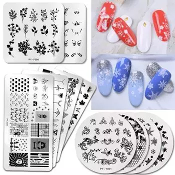 Кружевные пластины для штамповки ногтей, геометрические геометрические инструменты для дизайна ногтей из нержавеющей стали, трафарет для растений, инструменты для ногтей