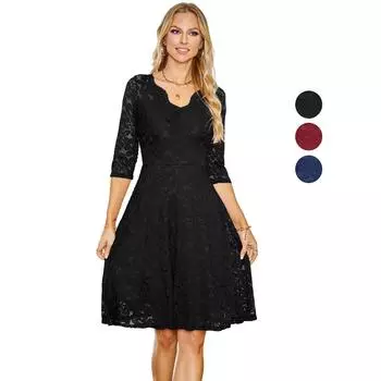 Кружевные платья в стиле ретро с V-образным вырезом и рукавами 3/4, затянутые Wasit, женское платье-миди для выпускного вечера, свободное платье для подружки невесты, свадебный гость, вечеринка, коктейль, вечерний наряд