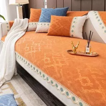 Кружевные полотенца для дивана с перьями, универсальные круглогодичные диванные подушки с тиснением и вышивкой, наволочки, нескользящий чехол для дивана из синели 70x70cm 1pcs