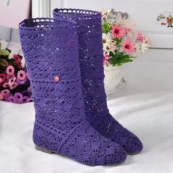 Кружевные полые ботинки, дышащая вязаная сетчатая обувь, корейские высокие летние женские ботинки, женская обувь до колена 35 белый