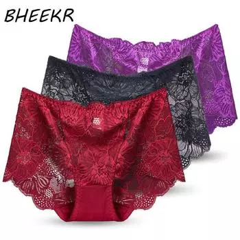 Кружевные полые женские трусы со средней талией для полных женщин, сексуальные сетчатые тонкие дышащие хлопковые трусики для женщин L