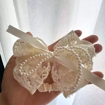 Кружевные резинки для волос с бантом для девочек и женщин, милые банты, элегантные эластичные резинки для волос с искусственным жемчугом, аксессуары для волос
