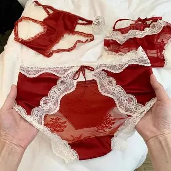 Кружевные сексуальные трусики для женщин с низкой талией, полностью закрывающие трусы с бантом XL