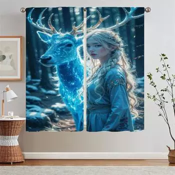 Кружевные шторы «Дух оленя» для гостиной Готовые шторы Дешевые вещи с бесплатной доставкой для дома Шифоновые шторы W50xH70cmx2pcs-CL