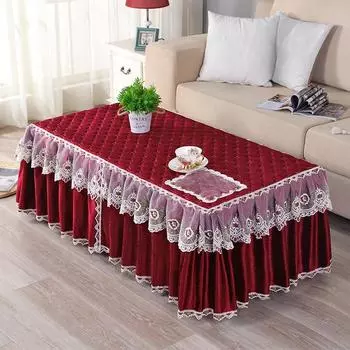 Кружевные скатерти Proud Rose, простая прямоугольная юбка для журнального столика для гостиной, нескользящая стеганая вышивка, пылезащитный чехол для ТВ-шкафа 40*50*40cm