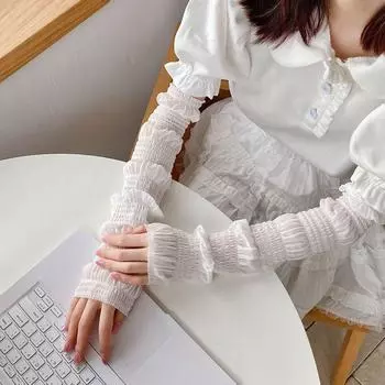 Кружевные солнцезащитные рукава Прозрачные чехлы для рук Эластичные солнцезащитные рукава для женщин чёрный