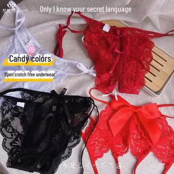 Кружевные стринги с открытым шаговым швом — прозрачные, с низкой талией, сексуальные, большого размера, с бантом. One size, recommended weight 80-135 jin