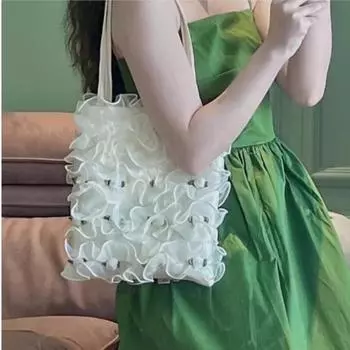 Кружевные сумки на плечо женские винтажные сумки Harajuku Folds Chic White Underarm Bag женская ретро-сумка эстетика