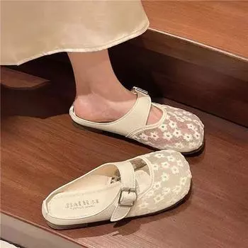 Кружевные тапочки-мешки женские летние туфли 2024 года новые летние сандалии нежные ленивые тапочки Мэри Джейн женские 35