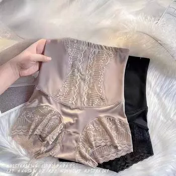 Кружевные тонкие утягивающие брюки с высокой талией для женщин, мощные утягивающие талию и бедра, утягивающие нижнее белье для женщин, трусики M чёрный