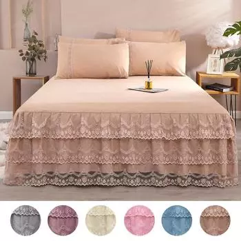 Кружевные трехсекционные элегантные наволочки с юбкой-юбкой из химического волокна 150x200cm синий