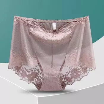 Кружевные трусики больших размеров с высокой талией, женские брюки, сексуальное нижнее белье с полыми цветами, женские сетчатые дышащие трусы, нижнее белье L светло-синий