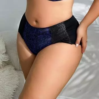 Кружевные трусики с цветочным принтом со средней талией, трусики больших размеров, женские трусы большого размера, нижнее белье, женское нижнее белье 0Xl 1Xl 2Xl 3Xl 4Xl 5Xl 6Xl 3XL темно-синий