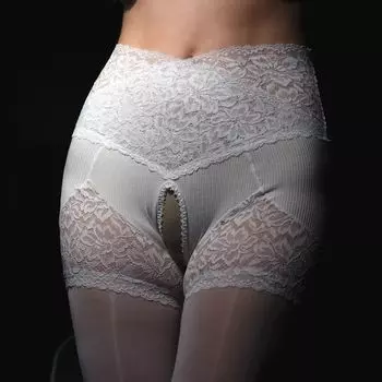 Кружевные трусики женские блестящие колготки с открытой промежностью прозрачные глянцевые M