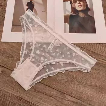 Кружевные трусики женские сексуальные сетчатые с флокированием в виде сердечек трусики ластовица из чистого хлопка с эффектом лифтинга бедер с низкой посадкой S