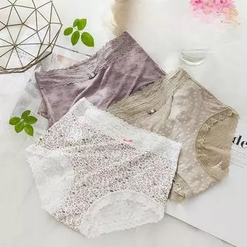 Кружевные трусы с принтом, нижнее белье с высокой талией для женщин, полностью из хлопка, сексуальное женское компрессионное белье, бесшовные треугольные трусики M