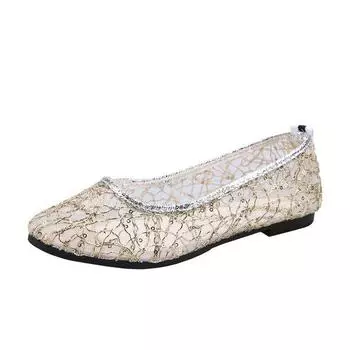 Кружевные туфли на плоской подошве с пайетками, женские туфли с острым носком, без застежек, кружевные, для свадьбы, вечеринки, женские туфли на плоской подошве с острым носком 35 чёрный