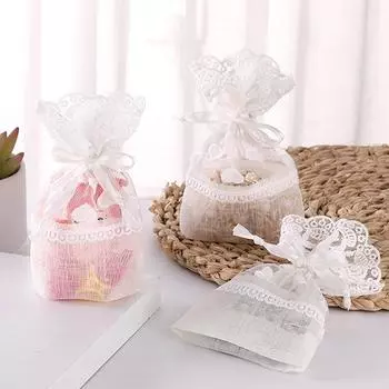 Кружевные украшения Сумка-шнурок Упаковка для рождественских конфет Карманные драже Мешочки Упаковки для поделок Свадебные подарочные пакеты Для гостей 1PCS