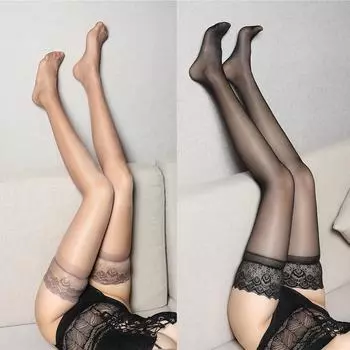 «Кружевные ультратонкие чулки Lolita Peacock» Horse oil type чёрный