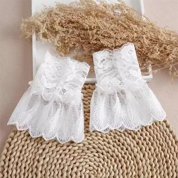 Кружево Цветочная Вышивка Ложные Рукава Женский Свитер Съемные Манжеты Декоративные Плиссированные Запястья Ложные Рукава Аксессуар Ложные Манжеты