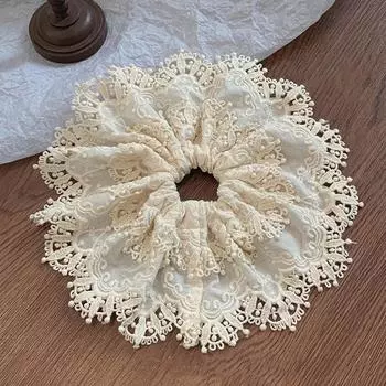 Кружево, кружево, ткань, резинка для волос, кожаный ремешок, очень большой 23 см, прочная бежевая петля для волос, универсальная для ежедневного использования