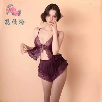 Кружево разрез сексуальный чистое желание ветер перспектива свободный веселый кружево сексуальный фиолетовый M