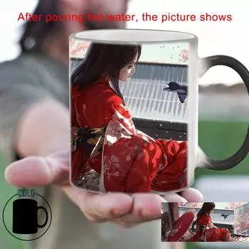 Кружка Beauty in Red, меняющая цвет BSKT-038, кофейная чашка, фарфоровые кружки, бесплатная доставка, чашки для смены цвета, сублимационная заготовка, посуда для напитков 350ml