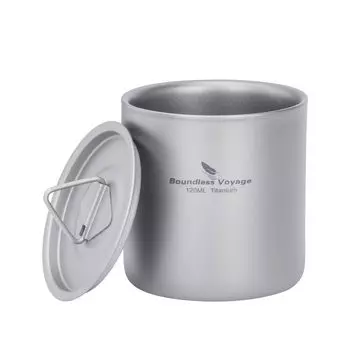 Кружка Boundless Voyage Titanium с двойными стенками 120 мл с крышкой, легкая, прочная, складывающаяся, для кемпинга на открытом воздухе (120мл)Ti3240D